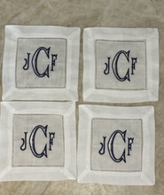 Load image into Gallery viewer, Monogramed Linen Hemstitched Cocktail Napkin
